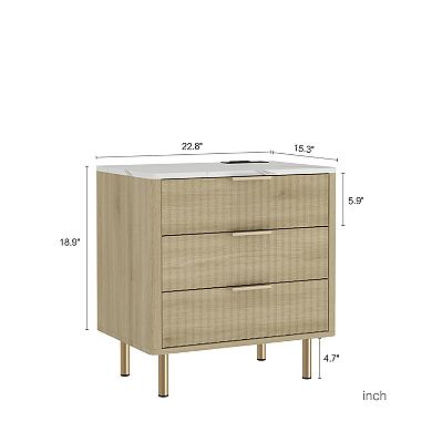 KWPZQEB Fluted Farmhouse Smart Nightstand with Charging Station & 2 Drawers for Bedroom
