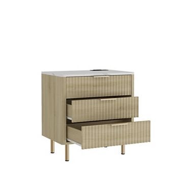 KWPZQEB Fluted Farmhouse Smart Nightstand with Charging Station & 2 Drawers for Bedroom