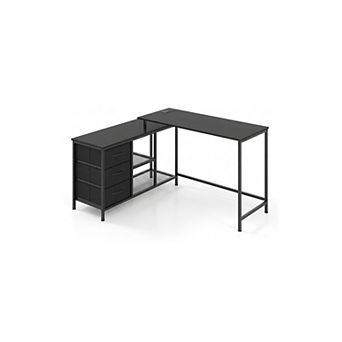 L Shaped Computer Desk with Power Outlet Convertible Home Office Desk