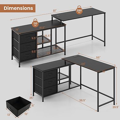 L Shaped Computer Desk with Power Outlet Convertible Home Office Desk