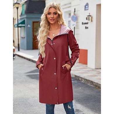 Zeagoo Women's Waterproof Hooded Rain Jacket Lightweight Windbreaker Long Raincoat