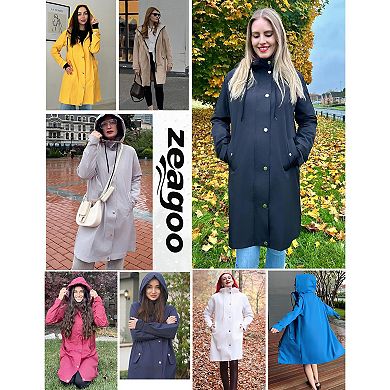 Zeagoo Women's Waterproof Hooded Rain Jacket Lightweight Windbreaker Long Raincoat