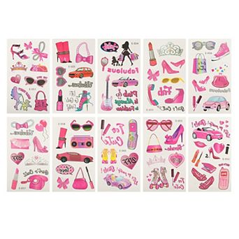 Realistic Party Styles Fake Tattoos Pink 10 pc