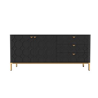 60 in Black Storage Cabinet with 2 Doors and 3 Drawers Modern Sideboard with Gold Legs