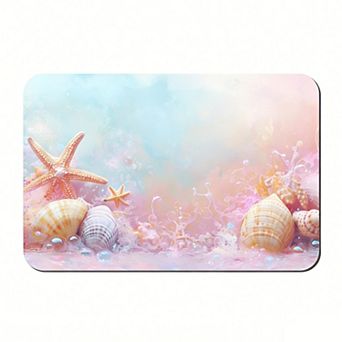 Pink Blue Gradient Wave Floor Mat, Soft Non-Slip Ocean Themed Mat
