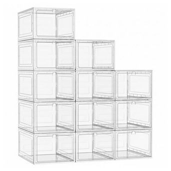 12 Pack Acrylic Shoe Organizer Clear Stackable Boxes 13.4x9.85x7.6 Inch for Closet Storage