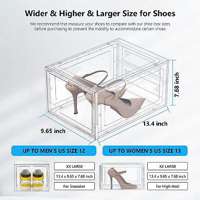 12 Pack Acrylic Shoe Organizer Clear Stackable Boxes 13.4x9.85x7.6 Inch for Closet Storage