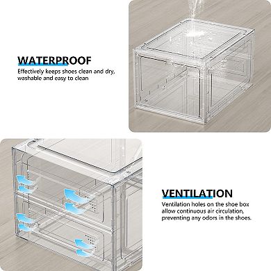 12 Pack Acrylic Shoe Organizer Clear Stackable Boxes 13.4x9.85x7.6 Inch for Closet Storage