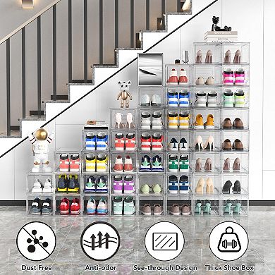 12 Pack Acrylic Shoe Organizer Clear Stackable Boxes 13.4x9.85x7.6 Inch for Closet Storage