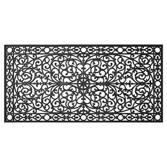 HomeRoots 36" X 72" Black Scrollwork Outdoor Rubber Door Mat