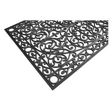 HomeRoots 36" X 72" Black Scrollwork Outdoor Rubber Door Mat