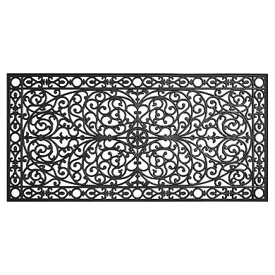 HomeRoots 36" X 72" Black Scrollwork Outdoor Rubber Door Mat