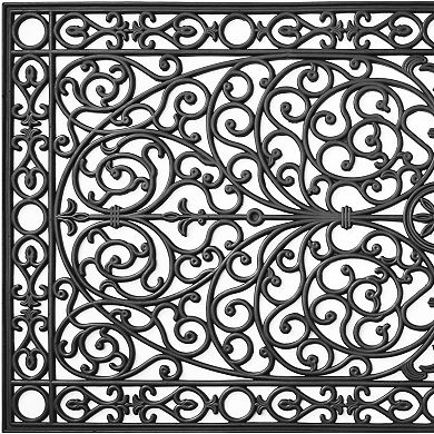 HomeRoots 36" X 72" Black Scrollwork Outdoor Rubber Door Mat