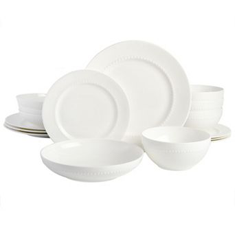 Gibson Elite Embossed Bone China Double Bowl Dinnerware Set, 16 pc - White