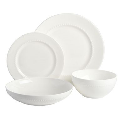 Gibson Elite Embossed Bone China Double Bowl Dinnerware Set, 16 Piece - White