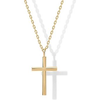 KSIZUIS 14K Gold Plated CZ Linear Bezel Cross Pendant Necklace for Women