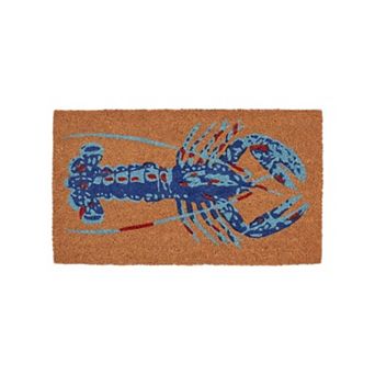 HomeRoots 16" X 30" Blue Brown And Red Lobster Indoor Coir Door Mat