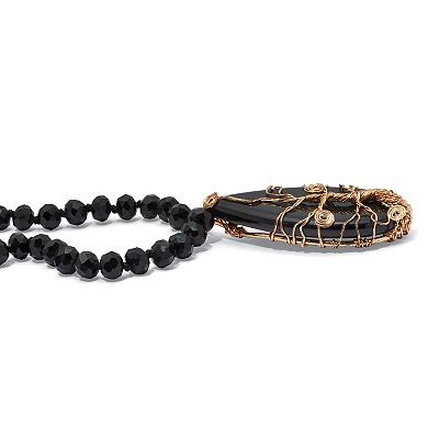 Black Glass Beaded Goldtone Tree Pendant Necklace 34-inch