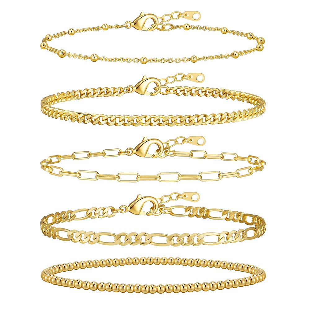 5pcs Gold Stackable Bracelets, Waterproof & Ideal Gift