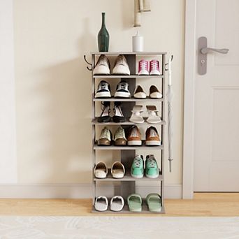 6 tier Vertical Shoe Rack with Hooks, Ideal for Entryway Closet, for Small Apartments