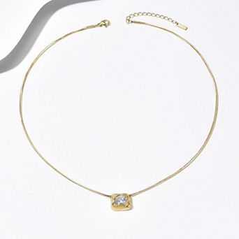 Zircon Snake Chain Necklace for Women, Stainless Steel Geometric Pendant,for Daily Wear, Party