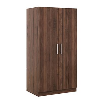 KWPZQEB Rustic Brown 2-Door Wooden Wardrobe Armoire with 3 Storage Shelves & Clothing Rod
