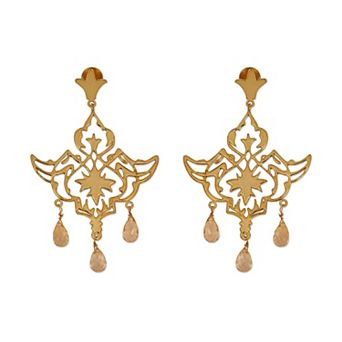 Gold-plated statement Mir Citrine Drops with drops of orange citrine by Dhwani Bansal