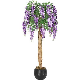 4ft purple silk bean flower tree, cement pot, for home, office, wedding.