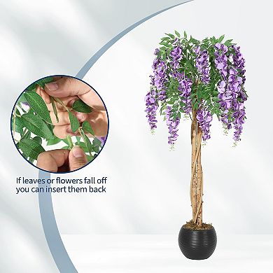 4ft purple silk bean flower tree, cement pot, for home, office, wedding.