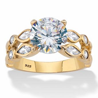 4.34 ct w. Round CZ Gold-Plated Sterling Silver Double-Row Engagement Ring