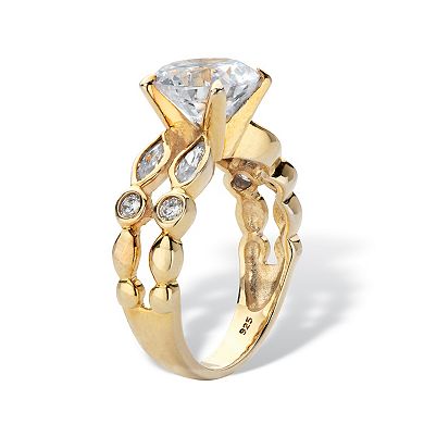 4.34 Cttw. Round CZ Gold-Plated Sterling Silver Double-Row Engagement Ring