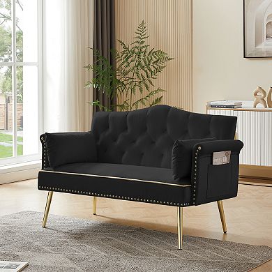 KWPZQEB Mid Century Modern Tufted Back Loveseat with Nail Decoration Handrail for Living Room