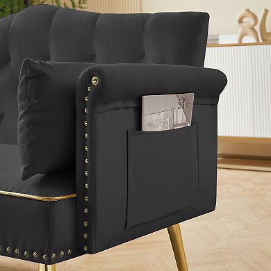 KWPZQEB Mid Century Modern Tufted Back Loveseat with Nail Decoration Handrail for Living Room