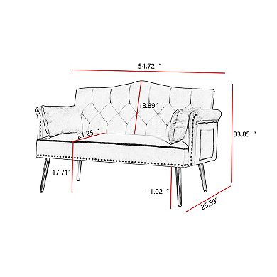 KWPZQEB Mid Century Modern Tufted Back Loveseat with Nail Decoration Handrail for Living Room