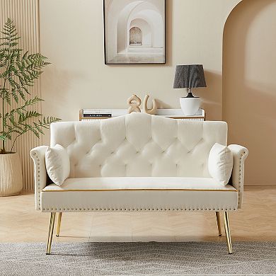 KWPZQEB Mid Century Modern Tufted Back Loveseat with Nail Decoration Handrail for Living Room
