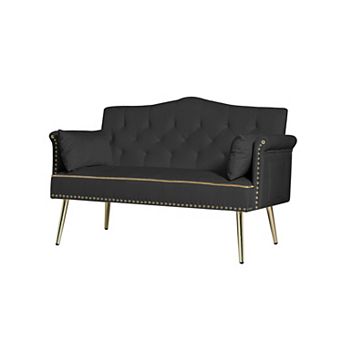 KWPZQEB Mid Century Modern Tufted Back Loveseat with Nail Decoration Handrail for Living Room