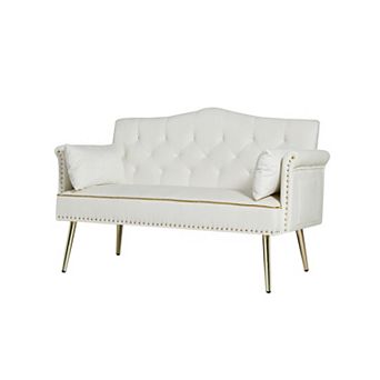 KWPZQEB Mid Century Modern Tufted Back Loveseat with Nail Decoration Handrail for Living Room