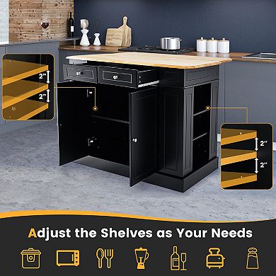 Kitchen Island Cart With Storage Drop Leaf Countertop Adjustable Shelves
