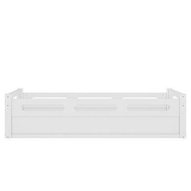 Heybly Low Profile Wood Twin Size Floor Platform Bed with Guardrails with Slats Support