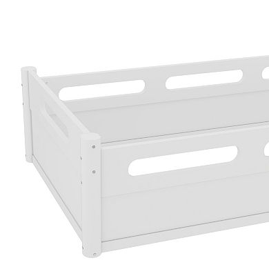 Heybly Low Profile Wood Twin Size Floor Platform Bed with Guardrails with Slats Support