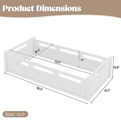 Heybly Low Profile Wood Twin Size Floor Platform Bed with Guardrails with Slats Support