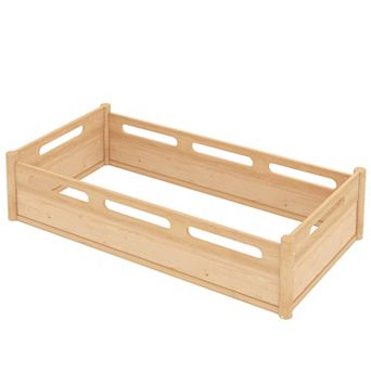 Heybly Low Profile Wood Twin Size Floor Platform Bed with Guardrails with Slats Support