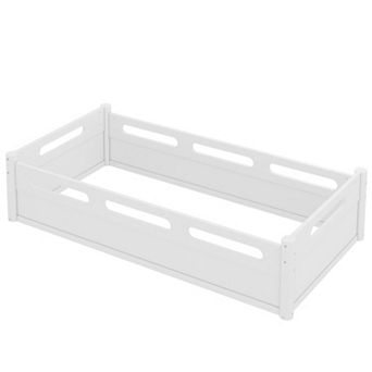 Heybly Low Profile Wood Twin Size Floor Platform Bed with Guardrails with Slats Support