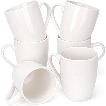 Zoulao 6-Pack White Ceramic Coffee Mugs, 12 oz, Dishwasher & Microwave Safe.
