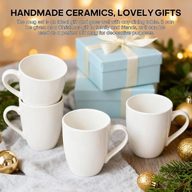 Zoulao 6-Pack White Ceramic Coffee Mugs, 12 oz, Dishwasher & Microwave Safe.