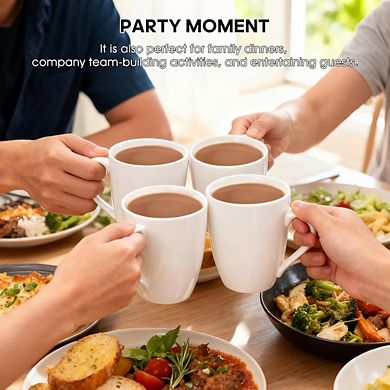 Zoulao 6-Pack White Ceramic Coffee Mugs, 12 oz, Dishwasher & Microwave Safe.