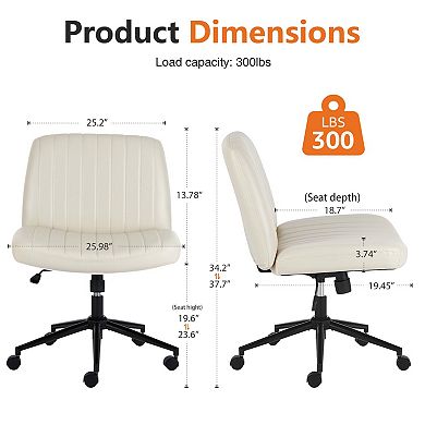 YIORTWO Wide Seat Cross-Legged Vanity Office Chair, Armless Swivel Fabric Task Chair