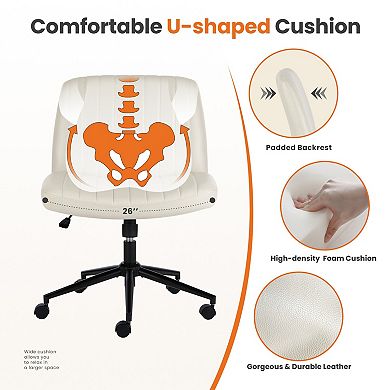 YIORTWO Wide Seat Cross-Legged Vanity Office Chair, Armless Swivel Fabric Task Chair