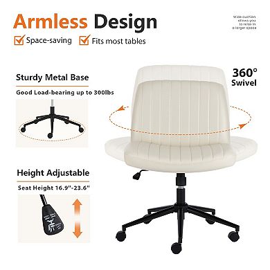 YIORTWO Wide Seat Cross-Legged Vanity Office Chair, Armless Swivel Fabric Task Chair