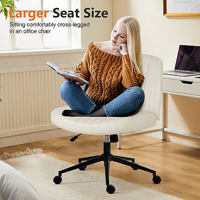 YIORTWO Wide Seat Cross-Legged Vanity Office Chair, Armless Swivel Fabric Task Chair